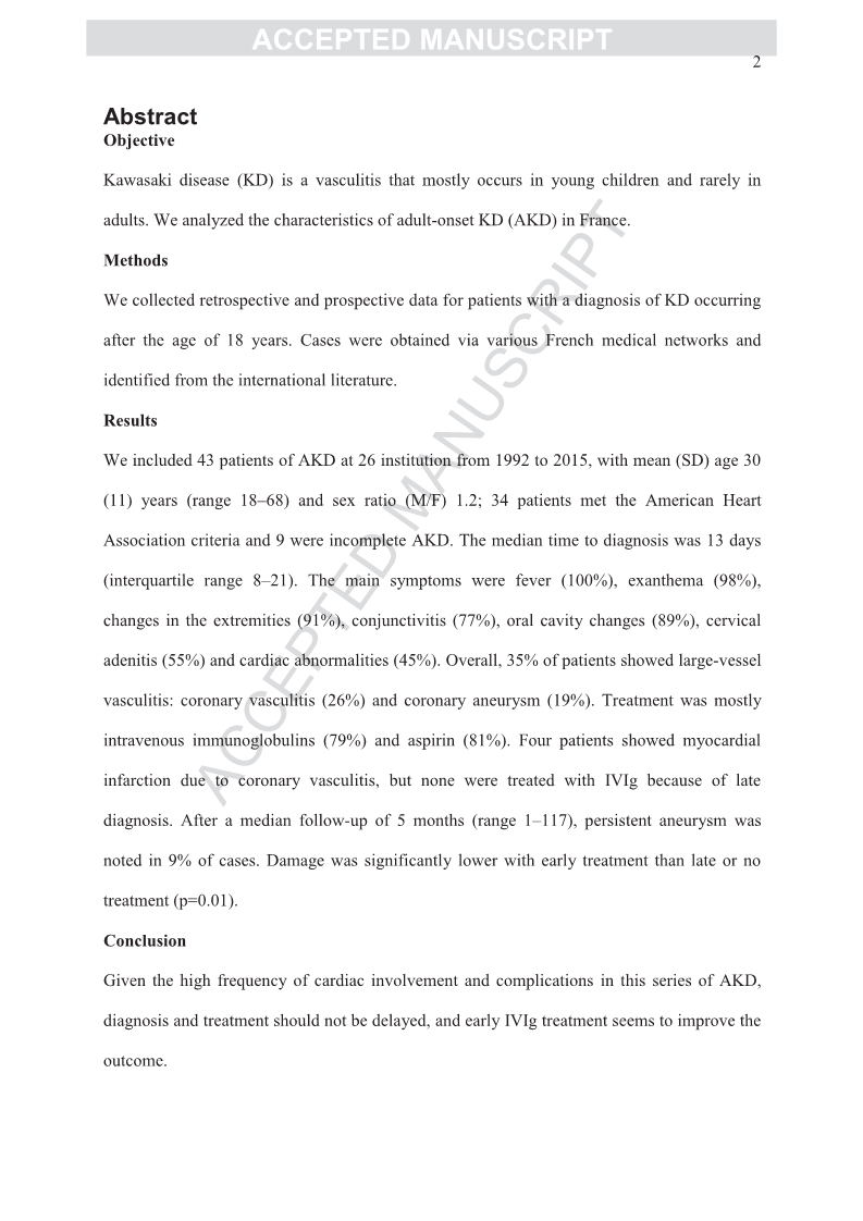 Kawasaki diseasein adults in France.