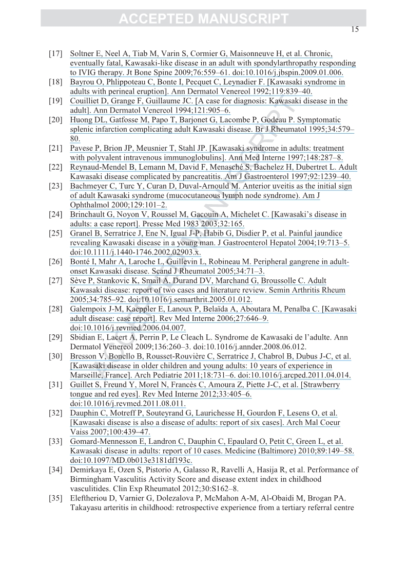Kawasaki diseasein adults in France.